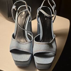 Zara Denim Blue Platform Heels